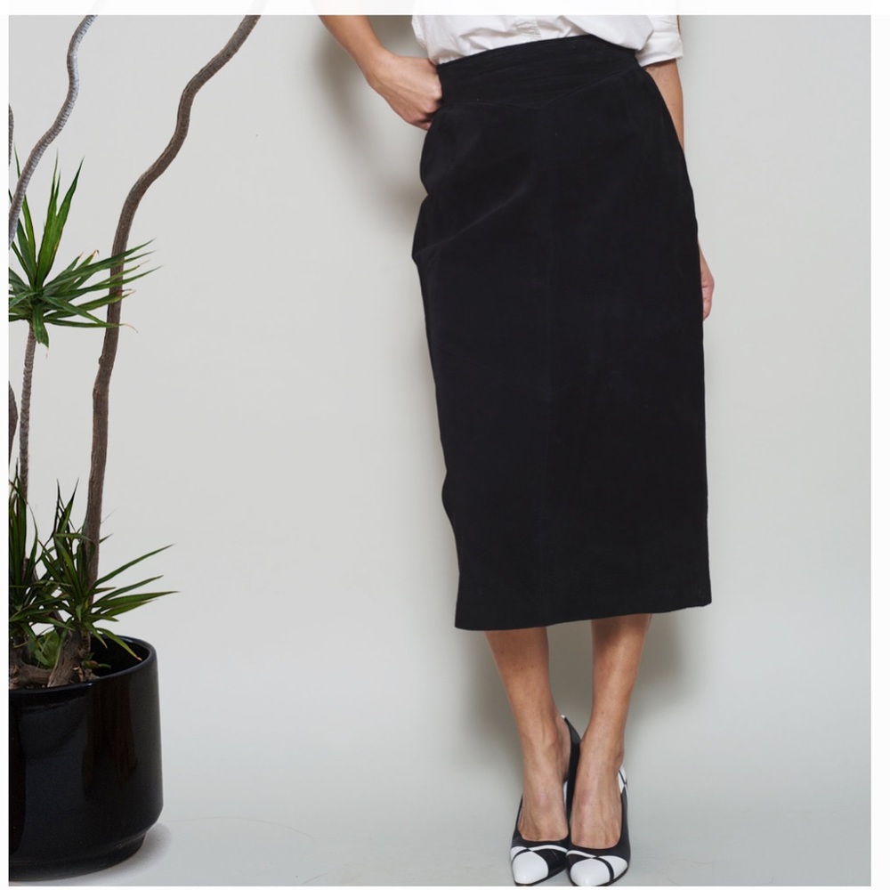 Vintage black suede/ leather Daniel Marcus lined midi skirt sz6